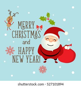 Christmas Greeting Card with Merry Christmas lettering, vector illustration