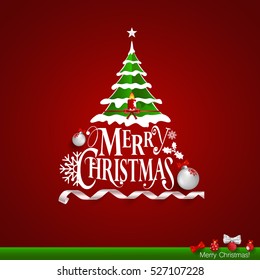 Christmas Greeting Card. Merry Christmas lettering with Christmas tree, vector illustration.