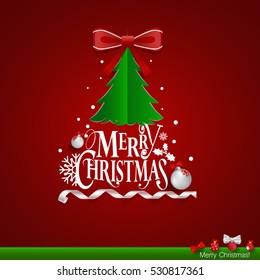 Christmas Greeting Card. Merry Christmas lettering with Christmas tree, vector illustration.