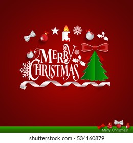Christmas Greeting Card. Merry Christmas lettering with Christmas tree, vector illustration.