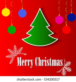 Christmas Greeting Card. Merry Christmas lettering with Christmas tree, vector illustration.