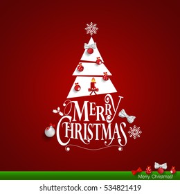 Christmas Greeting Card. Merry Christmas lettering with Christmas tree, vector illustration.