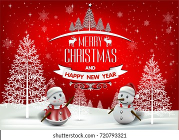 Christmas Greeting Card. Merry Christmas lettering, vector illustration