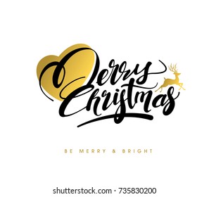 Christmas Greeting Card. Merry Christmas lettering, vector illustration