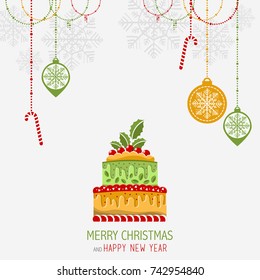 Christmas Greeting Card. Merry Christmas lettering, vector illustration.