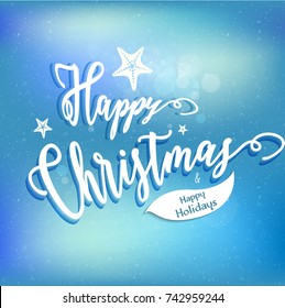 Christmas Greeting Card. Merry Christmas lettering with Christmas tree, vector illustration.