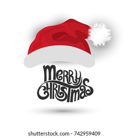 Christmas Greeting Card. Merry Christmas lettering with Christmas tree, vector illustration.