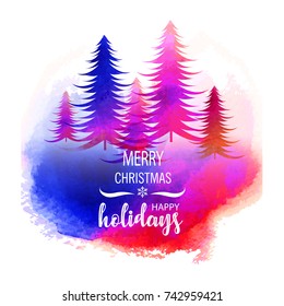 Christmas Greeting Card. Merry Christmas lettering with Christmas tree, vector illustration.