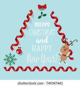 Christmas Greeting Card with Merry Christmas lettering, vector illustration.