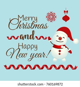 Christmas Greeting Card with Merry Christmas lettering, vector illustration.