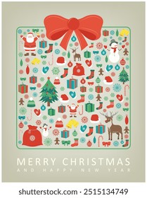 Christmas greeting card with Merry Christmas wishes. Vector illustration