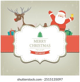 Christmas greeting card with Merry Christmas wishes. Vector illustration