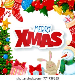 Christmas greeting card, Merry Xmas decorations. Vector