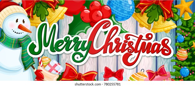 Christmas greeting card, Merry Xmas horizontal banner. Vector