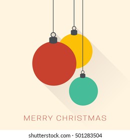 Christmas greeting card. Minimalistic christmas baubles. Flat design.