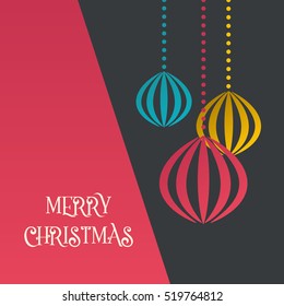 Christmas greeting card. Minimalistic christmas baubles. Flat design.