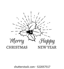 Christmas Greeting Card. Mistletoe Merry Christmas lettering, vector illustration isolated on white background