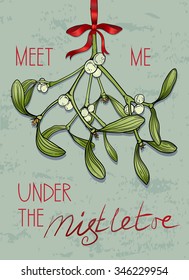 Christmas greeting card with mistletoe. Vector illustration