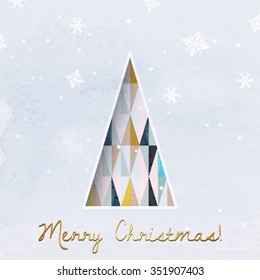 christmas greeting card. modern christmas tree vector background. geometric christmas tree. scandinavian design christmas card.