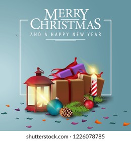 Christmas greeting card with mountain of gifts