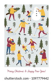 Christmas greeting card. Christmas and New Year design. Merry Christmas handdraw style vector illustration