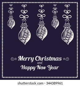 Christmas greeting card. New year greeting card. Christmas balls. Cute winter card.