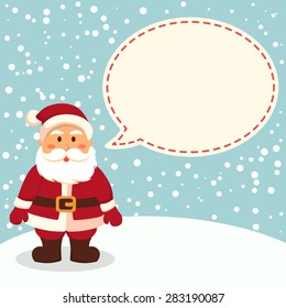 Christmas greeting card notes with Santa in blue winter background.
