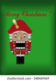 Christmas greeting card with 
the Nutcracker on the green background
