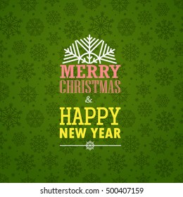 Christmas greeting card on background with snowflakes