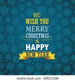 Christmas greeting card on background with snowflakes