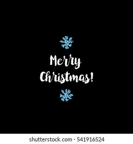 Christmas greeting card on black background with blue elements and text Merry Christmas