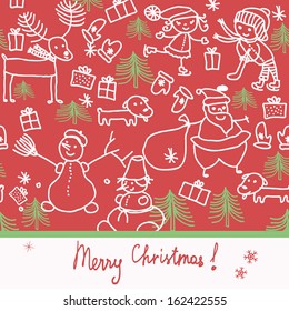Christmas greeting card on red background 