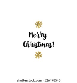 Christmas greeting card on white background with golden elements and text Merry Christmas