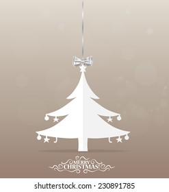 Christmas greeting card with Origami Christmas tree, vector illustration.