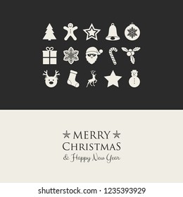 Christmas greeting card with ornaments. Vector.