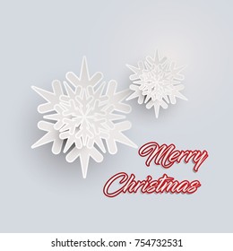 Christmas greeting card with Paper graphic snowflakes.