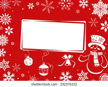 Christmas greeting card performed in red shades, hand drawing vector illustration