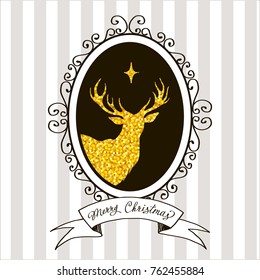 Christmas greeting card with a picture of a deer.Vector hand-drawn postcard, decor element.