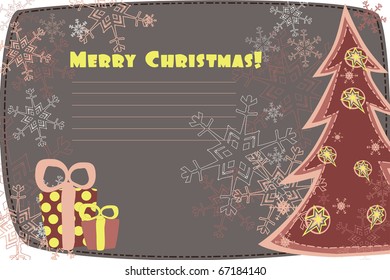 Christmas greeting card in pink and brown shades with a writing space