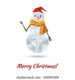 christmas greeting card with polygonal happy snowman
