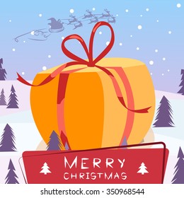 Christmas greeting card poster banner. Gift boxes and decorations. Vector illustration.
