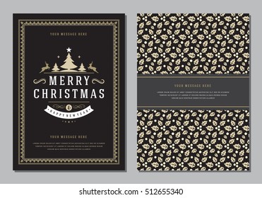 Christmas Greeting Card or Poster Design Template. Merry Christmas and Holidays Wishes Retro Typography Label and place for text. Vector illustration EPS 10.