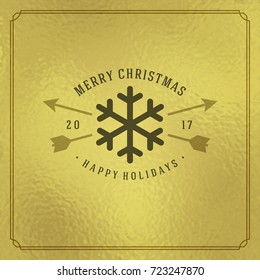 Christmas greeting card or poster design. Merry Christmas typography holidays wish logo emblem template. Golden vector background.