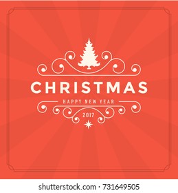 Christmas greeting card or poster design. Merry Christmas typography holidays wish logo emblem template. Red vector background.