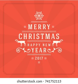 Christmas greeting card or poster design. Merry Christmas typography holidays wish logo emblem template. Red vector background.