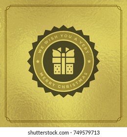 Christmas greeting card or poster design. Merry Christmas typography holidays wish logo emblem template. Golden vector background.