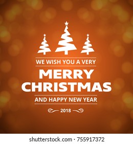 Christmas greeting card or poster design. Merry Christmas typography holidays wish logo emblem template with orange background