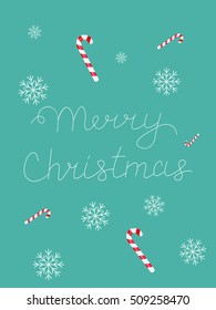 Christmas greeting card or poster template. Winter decorations in cartoon style. Seasonal hand lettering