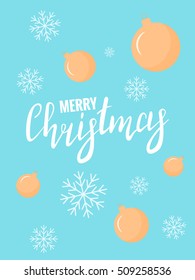 Christmas greeting card or poster template. Winter decorations in cartoon style. Seasonal hand lettering