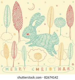  christmas greeting card with rabbit